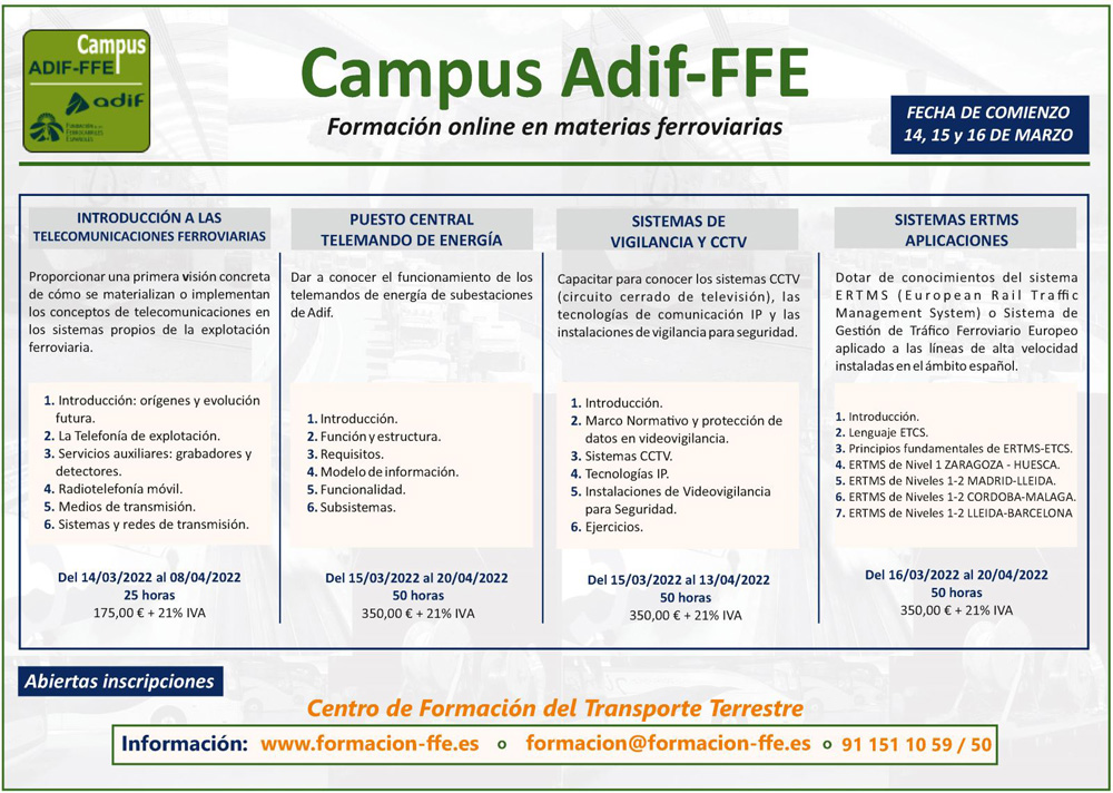 La Fundaci�n lanza una nueva oferta de cursos especializados en el ferrocarril del Campus Adif-FFE