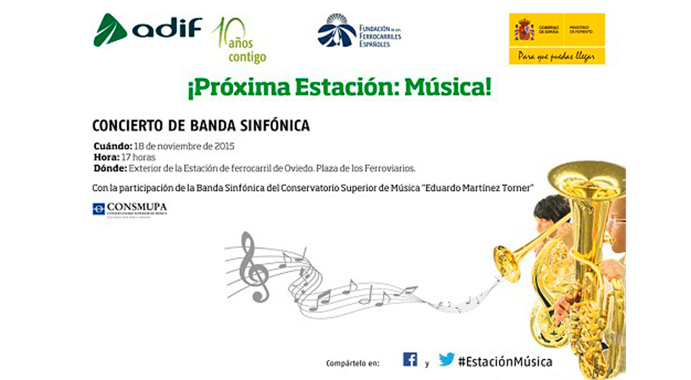 La Banda Sinf�nica del Conservatorio Superior de Asturias en la estaci�n de Adif de Oviedo 